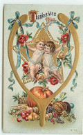 N°13708 - Carte Gaufrée - Thanksgiving Day - Anges Au Milieu D'une étoile Avec Des Fleurs - Giorno Del Ringraziamento