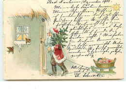 N°10612 - Carte Fantaisie Gaufrée - Père Noël Tirant Une Luge - Cachet Pension Victoria Bad Nauheim  Hessen - Other & Unclassified