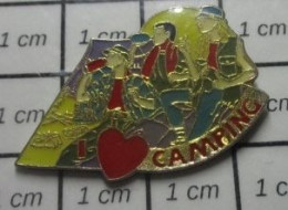 1618B Pin's Pins / Beau Et Rare / AUTRES / GRAND PIN'S ADO BOUTONNEUX I LOVE CAMPING - Other & Unclassified