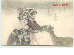 N°11586 - Carte Fantaisie - Bonne Année - Femme Et Biche - Año Nuevo