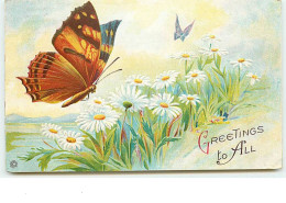 N°13736 - Carte Gaufrée - Greetings To All - Papillons Au-dessus D'un Champ De Fleurs - Other & Unclassified