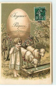 N°8488 - Carte Fantaisie Gaufrée - Joyeuses Paques - Fillette Et Attelage De Moutons - Pâques