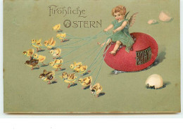 N°10588  - Fröhliche Ostern - Ange Sur Un Oeuf Tiré Par Des Poussins - Pascua