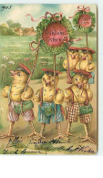 N°8490 - Carte Fantaisie Gaufrée - Frohliche Ostern - Poussins Habillés Avec Des Ballons - Pascua