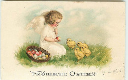 N°8491 - Carte Fantaisie - Frohliche Ostern - Ange Et Poussin - Pâques