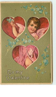 N°8441 - Carte Fantaisie Gaufrée - To My Valentine - Angelots Dans Des Coeurs - Valentine's Day