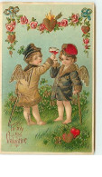 N°8442 - Carte Fantaisie Gaufrée - To My Valentine - Angelots Trinquant - San Valentino