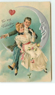 N°6392 - Carte Gaufrée - To My Valentine - Couple D'amoureux Assis Sur La Lune - Valentine's Day