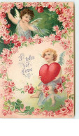 N°8443 - Carte Fantaisie Gaufrée - Angelots Et Coeur - Valentijnsdag