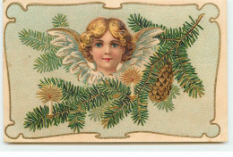 N°17196 - Carte Gaufrée - Portrait D'un Ange Sur Une Branche De Sapin - Andere & Zonder Classificatie