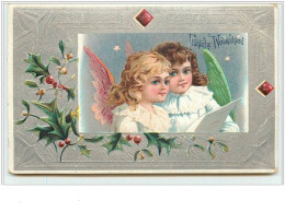 N°2914 - Carte Gaufrée - Fröhliche Weihnachten - Angelots - Fond Argent - Other & Unclassified