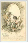 N°2928 - Carte Gaufrée - Fröhliche Ostern - Engelot - Cupidon - Pâques