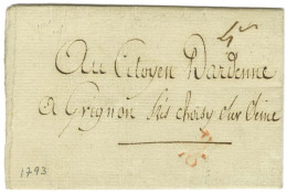 Lettre En Port Dû Avec Texte Daté 1793 Remise Au Boitier D / 16 Pour Paris. - TB / SUP. - Sonstige & Ohne Zuordnung