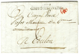 N° 1 CORPS D'OBSERVATION Sur Lettre Avec Texte Daté De Tarente An 9 Pour Toulon. Au Recto, Marque D'arrivée étoile Rouge - Bolli Militari (ante 1900)