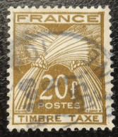 France Timbre  Taxe  87  Type Gerbes  20f  Brun Olive - 1859-1959 Usati