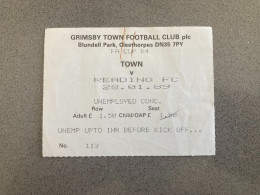 Grimsby Town V Reading 1988-89 Match Ticket - Match Tickets