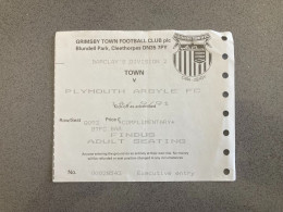 Grimsby Town V Plymouth Argyle 1991-92 Match Ticket - Eintrittskarten