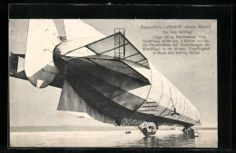 AK Zeppelin`s Luftschiff, Neues Modell, Vor Dem Aufstieg Auf Dem Wasser  - Airships