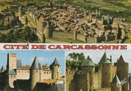 CARCASSONNE, MULTIVUE, VUE AERIENNE, LE CHATEAU  COULEUR REF 15762 - Carcassonne