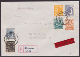 Aus MiNr 943/57, Dek. MiF Mit 6 Werten, Orts-R-Eilboten "Bremen", 29.9.47 - Covers & Documents