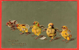 - F29303CPA - Pâques - EASTER GREETINGS - Carte Gaufrée, Dorures - POUSSINS - Très Bon état - THEMES - Pâques