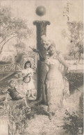 FANTAISIES - Une Femme Et Deux Enfants Au Parc - Animé - Carte Postale Ancienne - Women