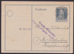 P965, O, Ortskarte "Berlin", L2,"wegen Fehlender Absenderangabe Verzögert" - Enteros Postales