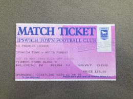 Ipswich Town V Nottingham Forest 1992-93 Match Ticket - Tickets D'entrée