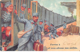 Chemin De Fer - N°84113 - J'arrive à ... Et Vous Adresse Mes Amitiés - Militaires Descendant Et Montant Dans Un Train - Eisenbahnen