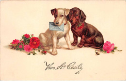 Animaux - N°83974 - Chiens - Vive Ste Cécile - Chiens Avec Une Lettre Et Des Fleurs, Dont Un Teckel - Dogs