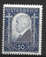 AUTRICHE N° 419 50G BLEU VIOLET MORT DE MRG IGNAZ SEIPELAU PROFIT DES BLESSES DE GUERRE NEUF AVEC CHARNIERE PROPRES - Unused Stamps