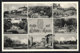AK Lehrte, Bahnhof, Blick Vom Kirchturm, Rathaus, Parkhaus, Schwimmbad, Jugendheim, Stadion, Sedanplatz  - Lehrte