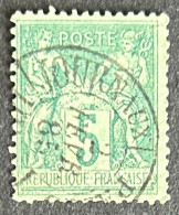 FRA0075U7 - Type Sage 5 C Green Used Stamp - Type II - 1876-78 - France YT 75 - 1876-1898 Sage (Tipo II)