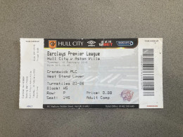 Hull City V Aston Villa 2014-15 Match Ticket - Match Tickets