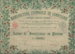 MANUFACTURE LYONNAISE DE CONFISERIE -PRODUITS NOGUIER -VIENNOIS -ACTION DE JOUISSANCE -ANNEE 1923 - Autres & Non Classés