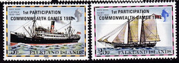 Falkland Insel, 1982, 255/56,  MNH **,  Freimarken: Postschiffe, Aufdruck „1st PARTICIPATION / COMMONWEALTH GAMES 1982“. - Falkland