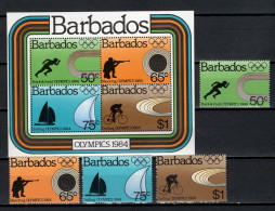 Barbados 1984 Olympic Games Los Angeles, Athletics, Shooting, Sailing, Cycling Set Of 4 + S/s MNH - Summer 1984: Los Angeles