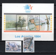 Belgium 1984 Olympic Games Los Angeles, Equestrian, Archery, Judo, Windsurfing Set Of 2 + S/s MNH - Summer 1984: Los Angeles