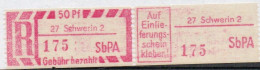 DDR Einschreibemarke Schwerin SbPA Postfrisch, EM2B27-2II Zh (Mi 2C) - R-Zettel