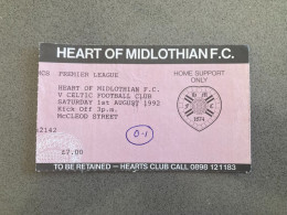 Heart Of Midlothian V Celtic 1992-93 Match Ticket - Tickets & Toegangskaarten