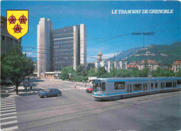 Trains - Tramways - Grenoble - La Bibliothèque Municipale - Le Centre PTT  Au Fond Le Fort Rabot - Automobiles - Blasons - Tram