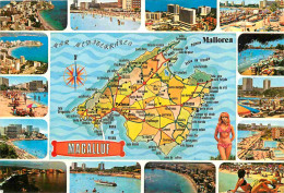 Espagne - Espana - Islas Baleares - Mallorca - Magalluf - Multivues - Carte Géographique - Femme En Maillot De Bain - CP - Mallorca