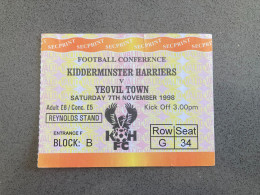 Kidderminster Harriers V Yeovil Town 1998-99 Match Ticket - Tickets - Entradas