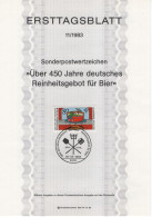 Germany Deutschland 1983-11 Über 450 Jahre Deutsches Reinheitsgebot Für Bier, Beer, Canceled In Bonn - 1981-1990