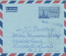 Thailand Aerogramme Sent To USA 27-11-1966 - Thaïlande