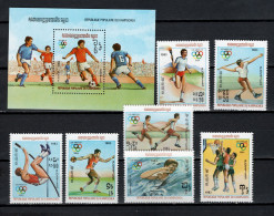 Cambodia 1983 Olympic Games Los Angeles, Football Soccer, Javelin, Swimming, Basketball Etc. Set Of 7 + S/s MNH - Zomer 1984: Los Angeles