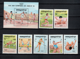 Cambodia 1984 Olympic Games Los Angeles, Athletics, Javelin, Hurdles Set Of 7 + S/s MNH - Estate 1984: Los Angeles