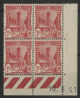TUNISIE N° 212 Bloc Avec Coin Daté Du 10/3/41 Neuf Sans Charnière ** (MNH) TB - Unused Stamps