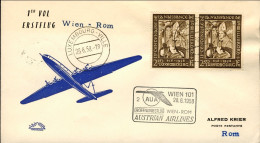 1958-Luxembourg Lussemburgo Cat.Pellegrini N.863 Euro 85, I^volo AUA 2 Vienna Ro - Covers & Documents