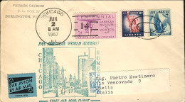 1957-U.S.A. Cachet I^volo FAM 18 Chicago Roma Del 2 Giugno - 2c. 1941-1960 Storia Postale